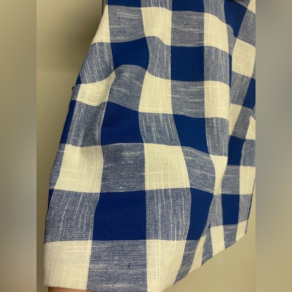 Veronica Beard Blue White Gingham Sleeveless Mock Neck Top Size 4 - Picture 6 of 6